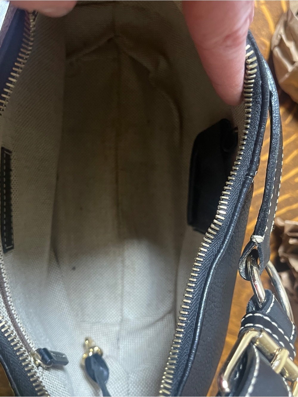 Dooney & Bourke Black Pebbled Leather Shoulder Hobo with Contrast Stitching - Picture 7 of 8